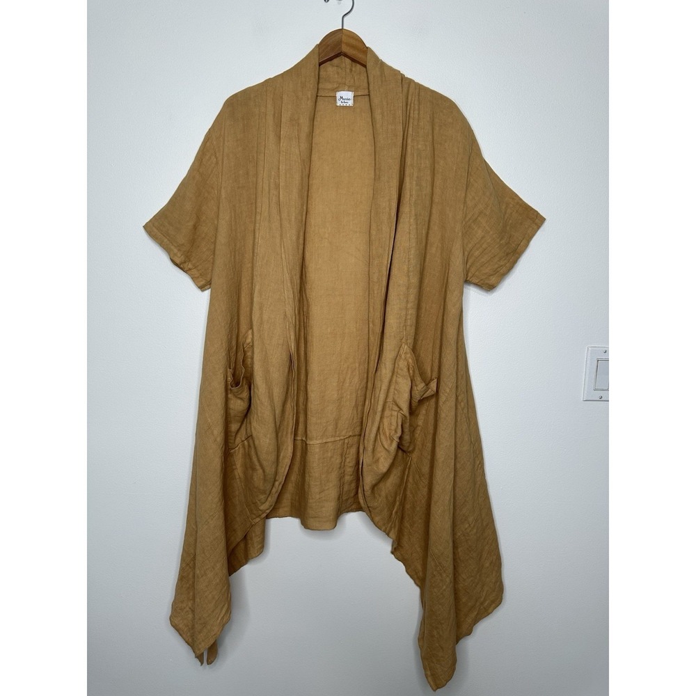 Marie La Lune Linen Draped Cardigan‎ Patch Pockets Italy Lagenlook